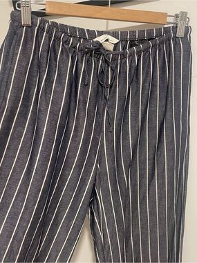 H&M Navy and White Striped Linen-Blend Pants